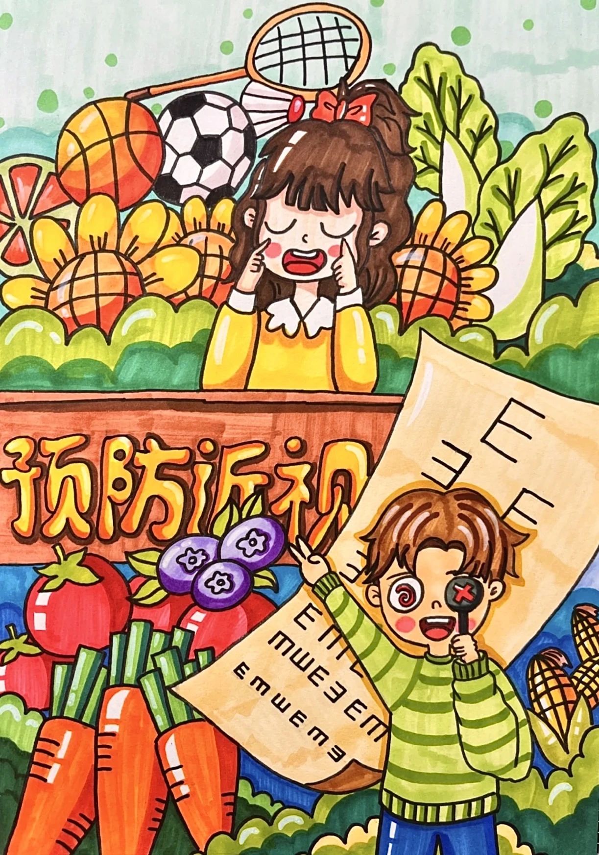 “保护眼睛 预防近视”儿童画-第2张