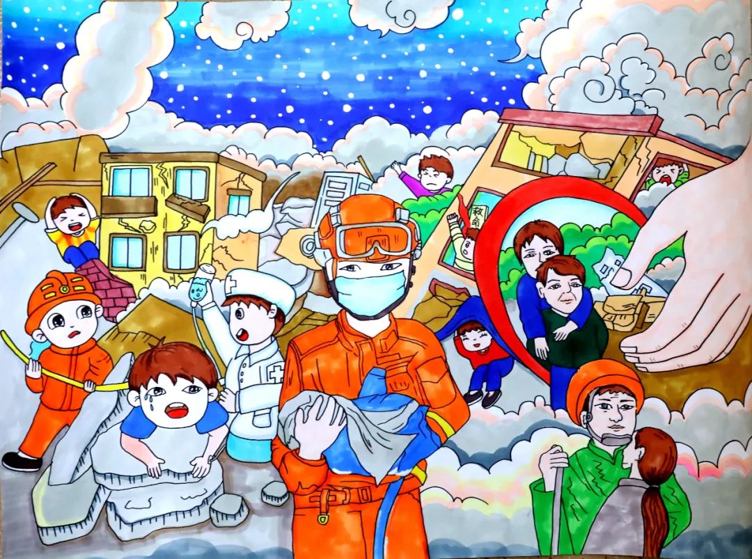 安全教育主题绘画 防震减震儿童画作品-第2张