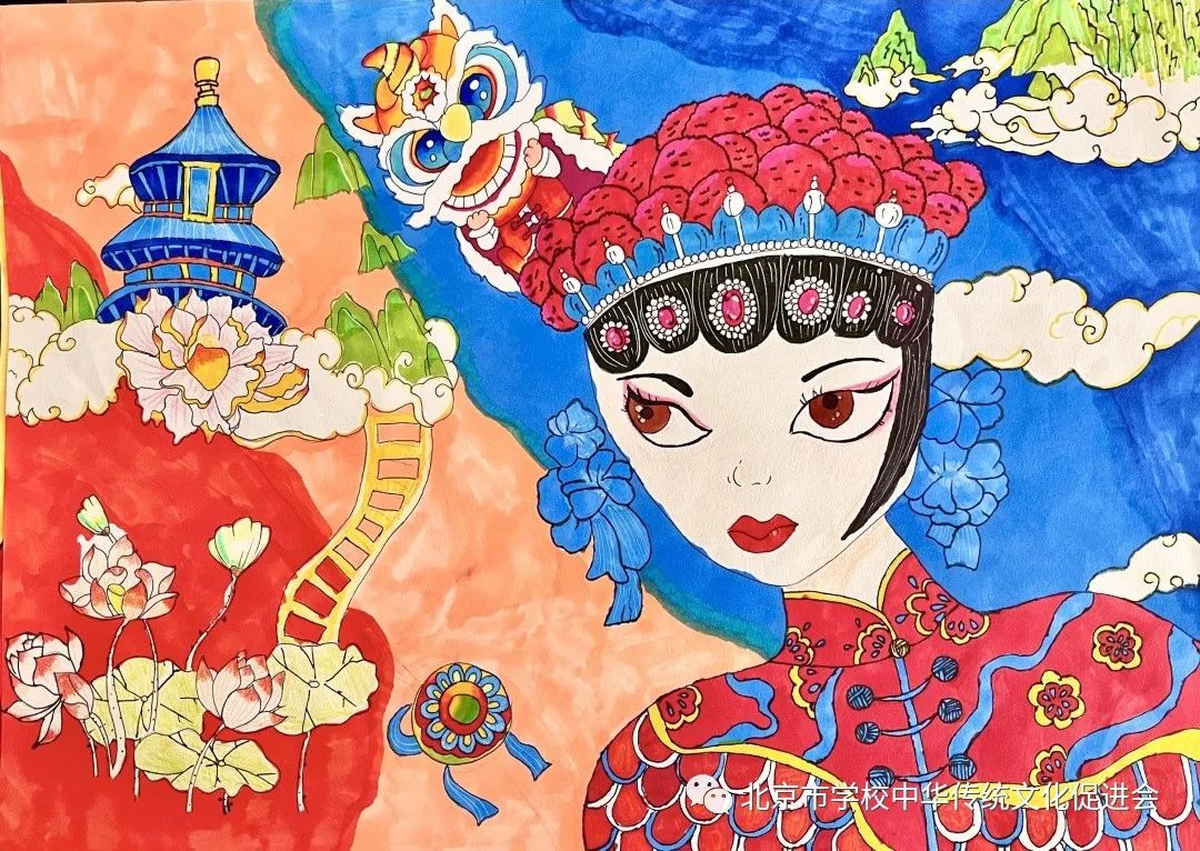 “歌颂祖国 戏彩飞扬”优秀儿童绘画-第4张