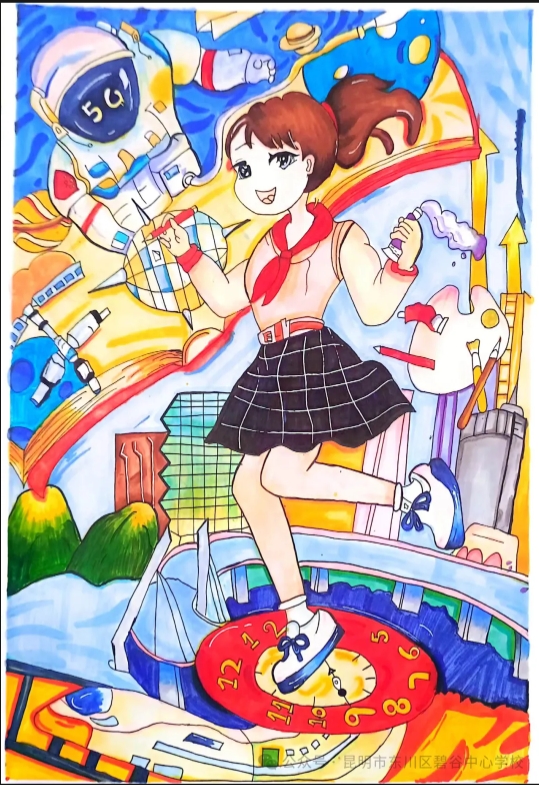 4张 “童心向党 阳光下成长”儿童画一等奖作品