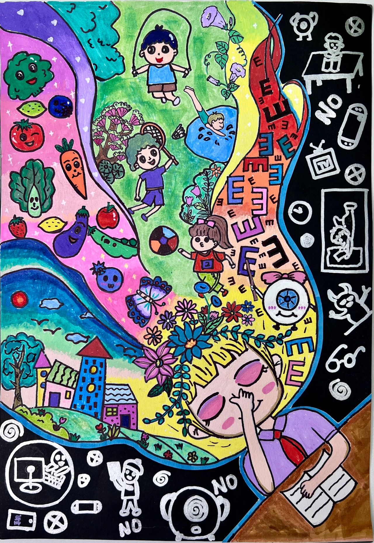 爱眼护眼主题儿童画绘画-第2张