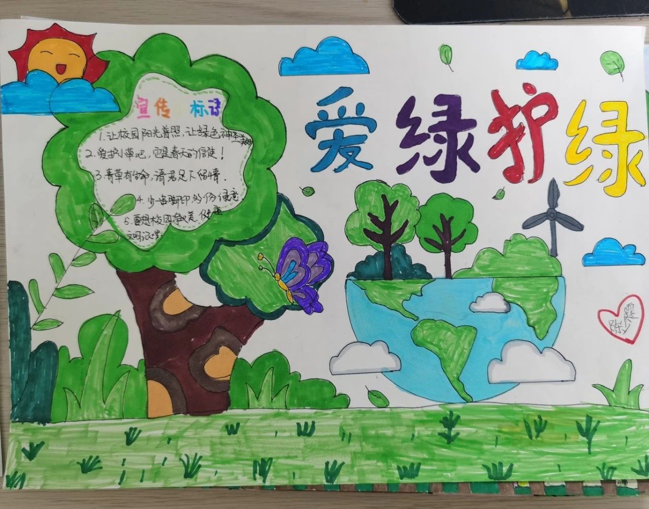 “绿色永驻 爱绿护绿”植树节主题儿童画-第5张