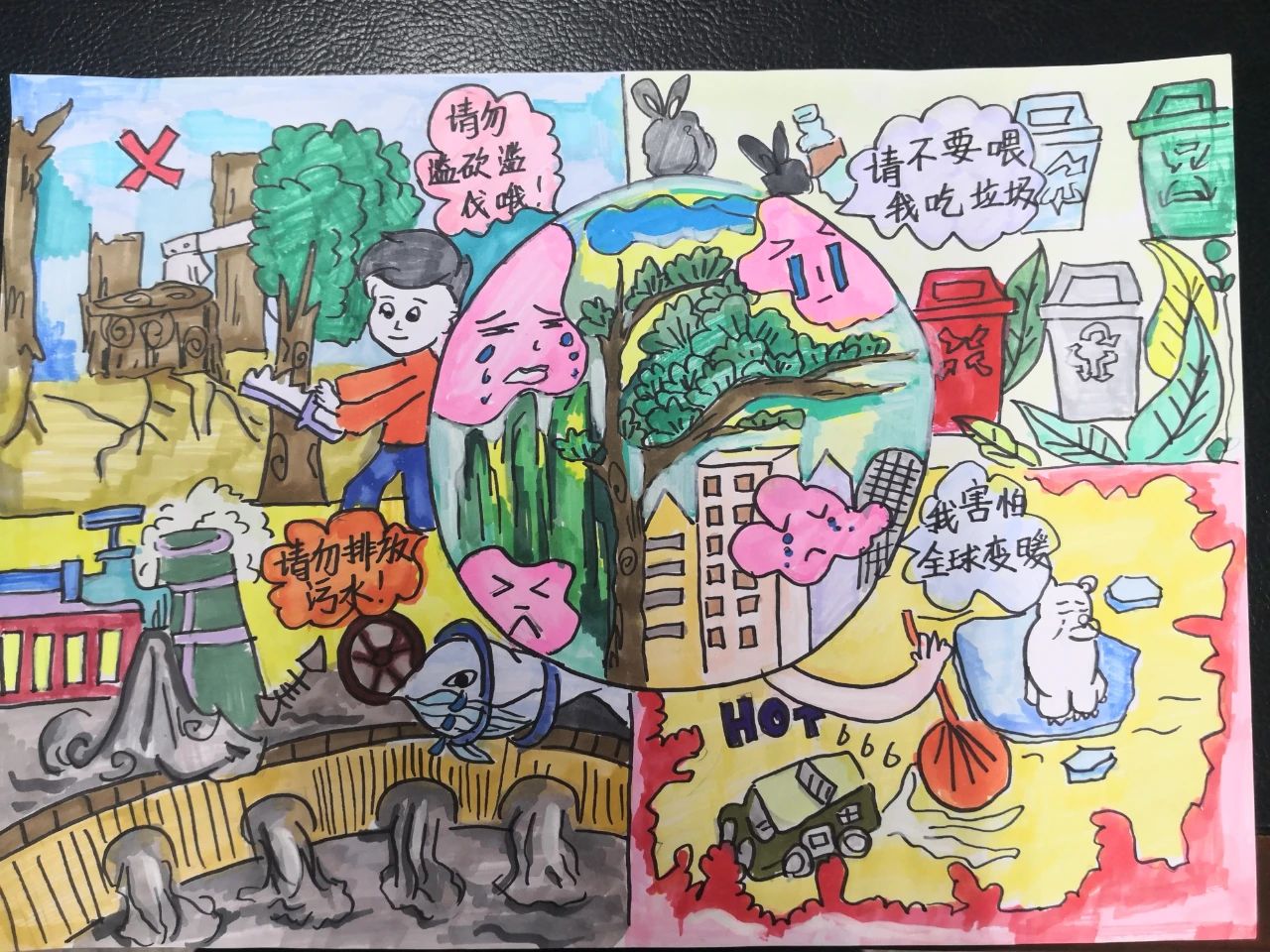 世界环境日绘画作品《保护生态环境 建设绿色家园》-第3张
