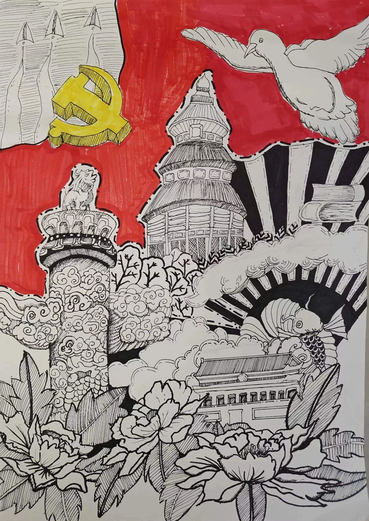 “建功新时代 奋进新征程”童心向党儿童绘画6张