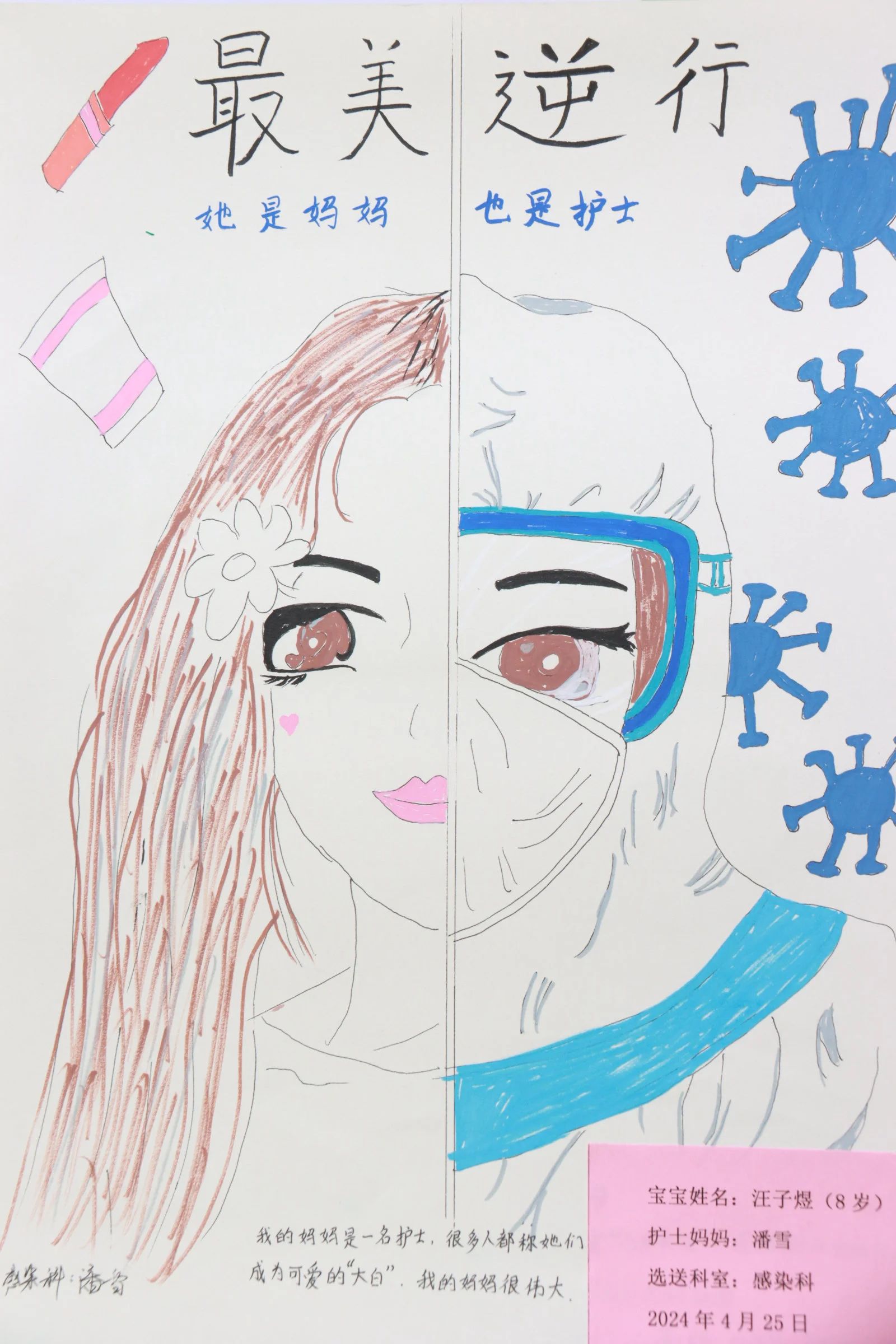 “她是妈妈也是护士”国际护士节儿童画-第8张