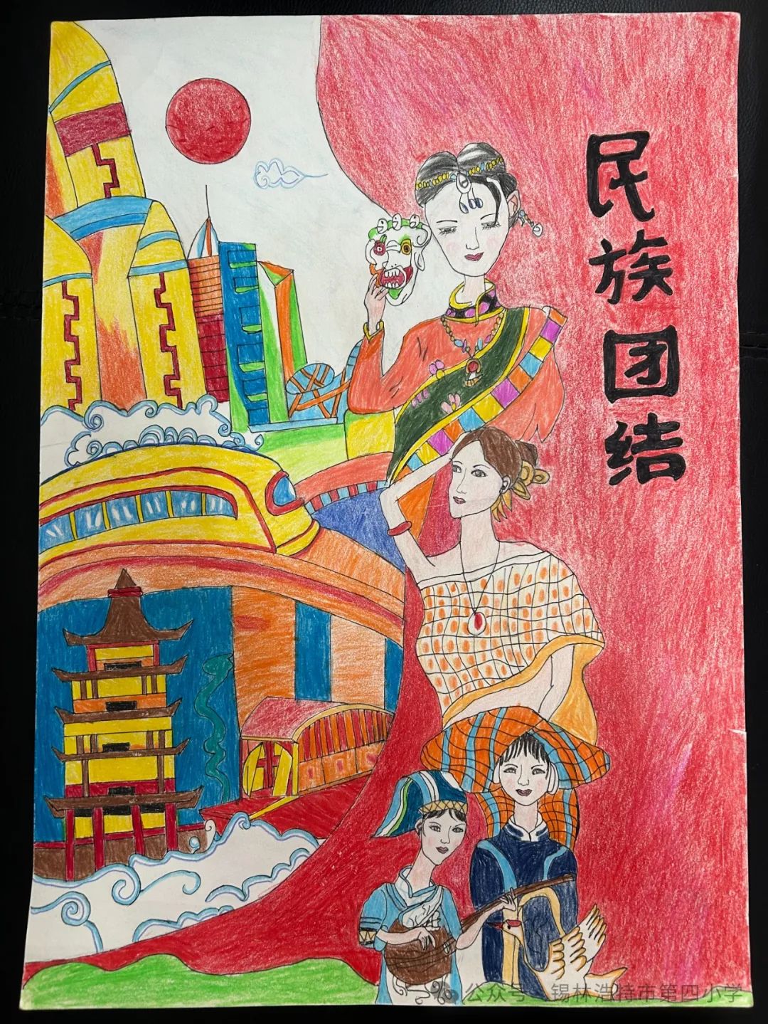 《各族儿童心向党 民族团结一家亲》儿童画-第4张