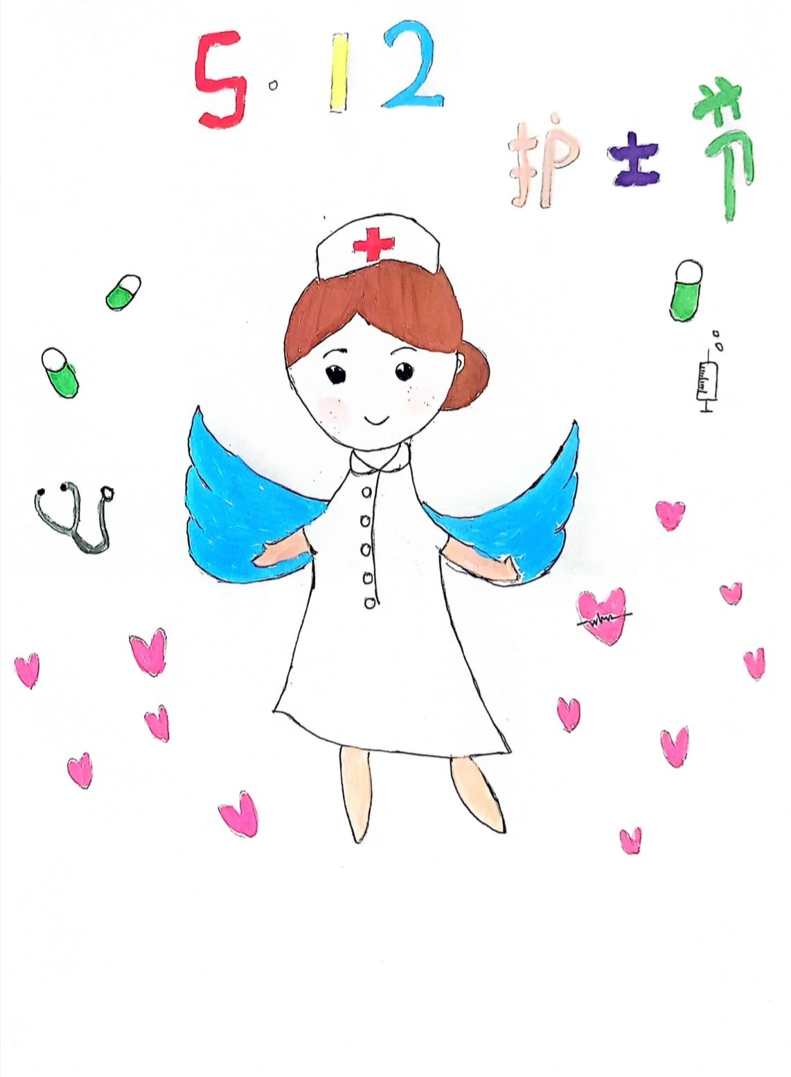 512护士节主题绘画作品《我的天使妈妈》8张