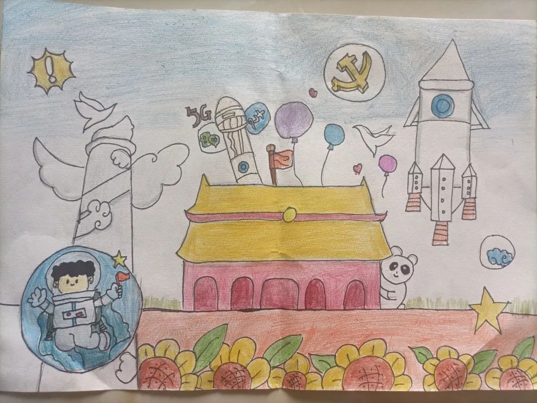 小学“童心向党 健康成长”儿童画-第1张