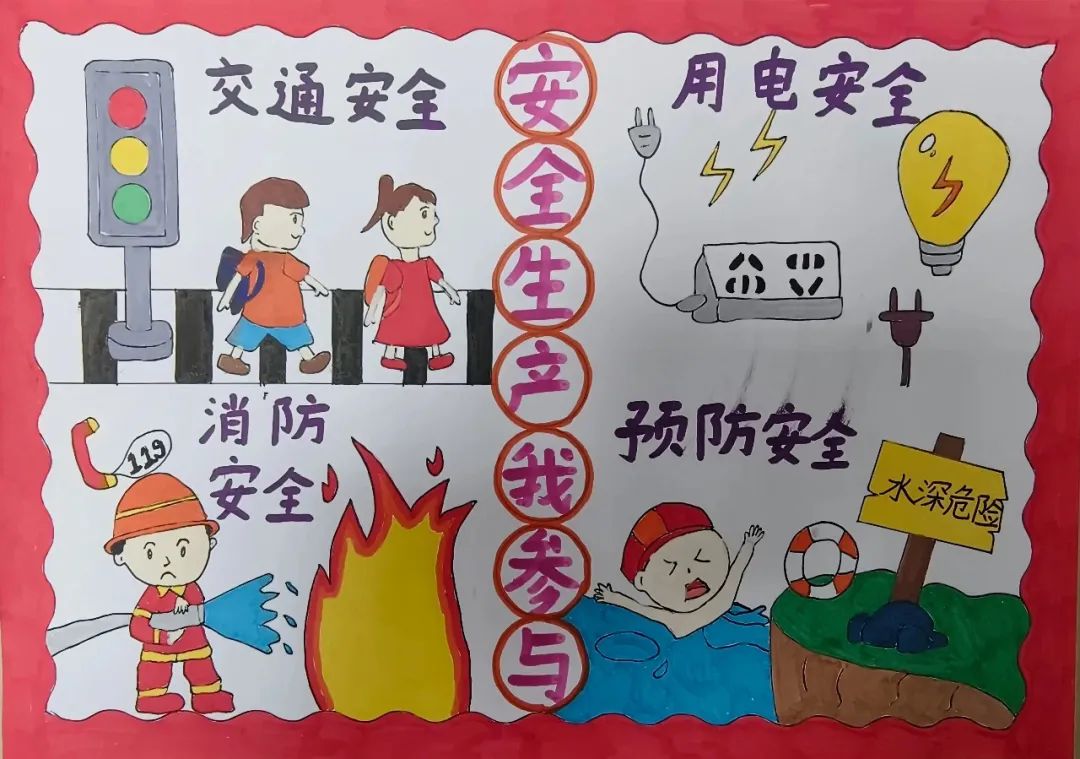 “责任在肩上 安全在心中”安全生产月儿童画-第9张