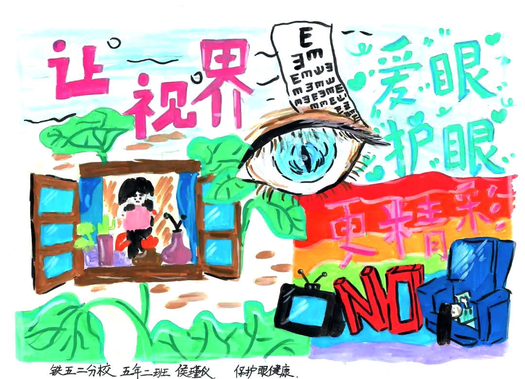 远离近视爱护眼睛 全国爱眼日主题绘画图片-第1张