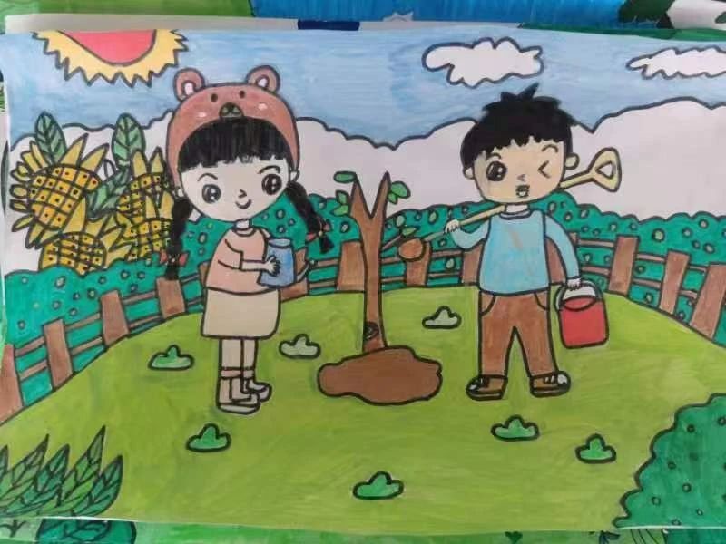 3月12日植树节绘画作品—“春暖花开 拥抱自然”-第1张