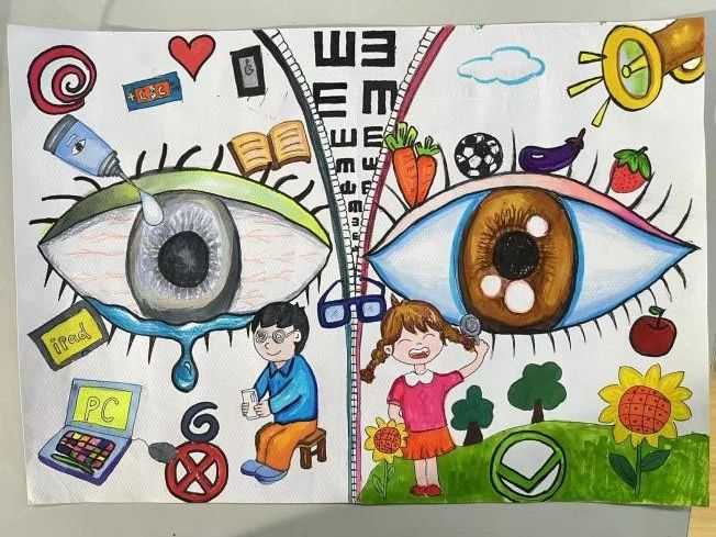5张“关注眼睛健康 拥抱光明未来”儿童画精选作品