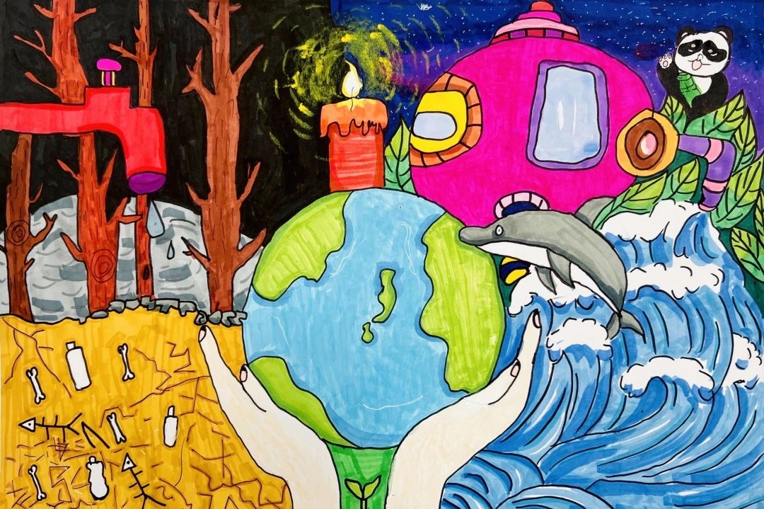 “绿色低碳 环保节约 美丽中国 我是行动者”主题儿童画7张