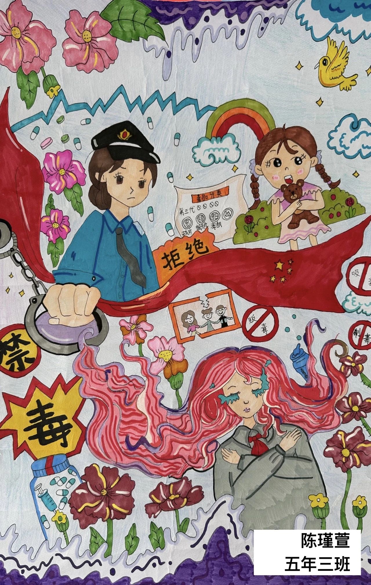 “呵护健康 拒食毒品”禁毒绘画优秀作品-第2张