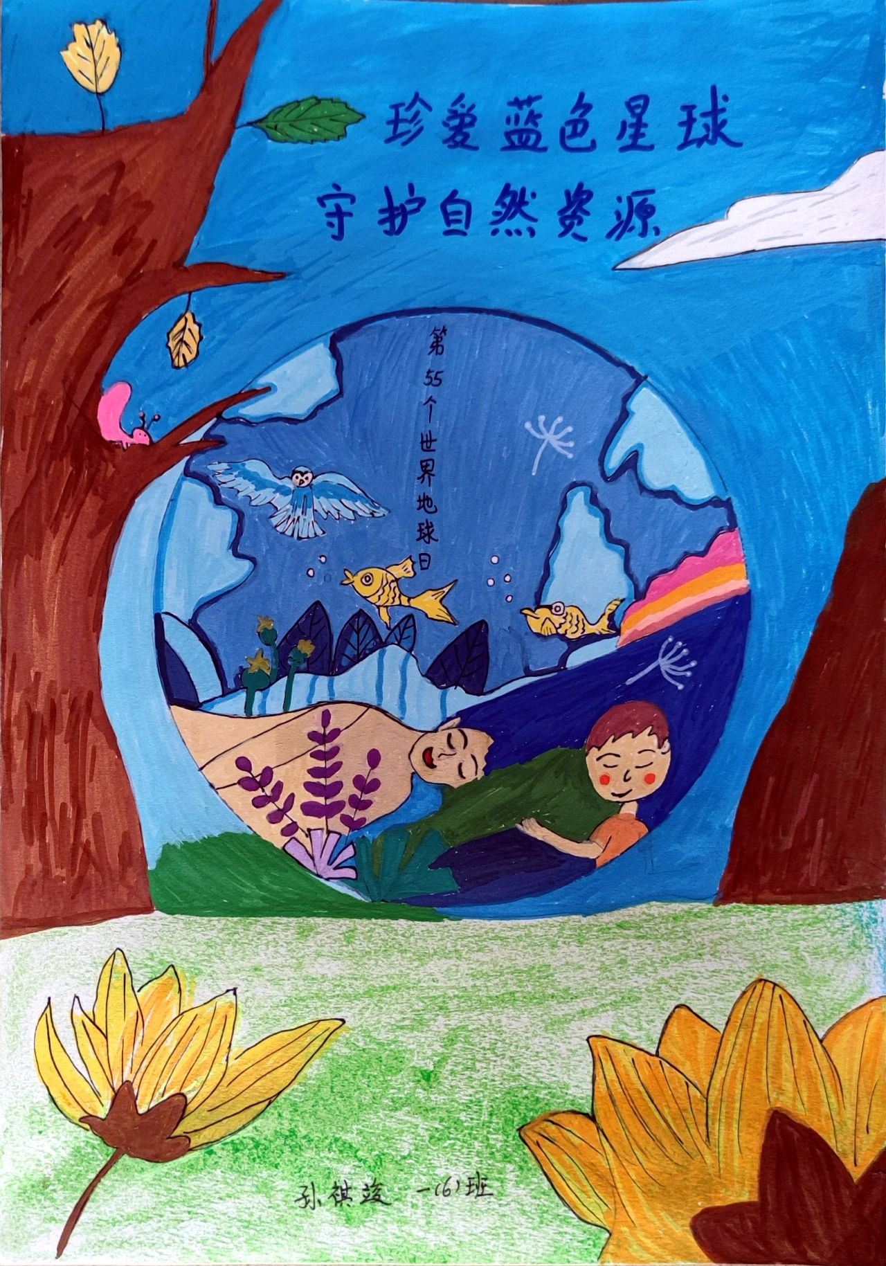 “珍爱蓝色星球 守护自然资源”地球日儿童画-第5张