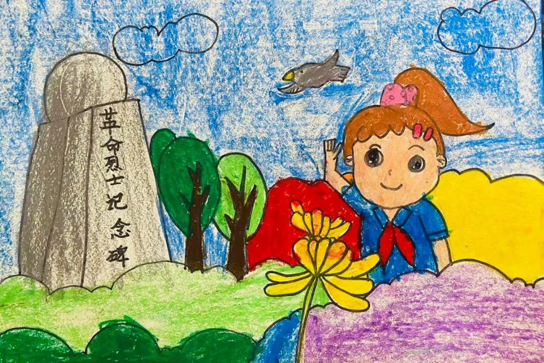 “红领巾心向党 清明缅怀先烈”儿童画-第3张