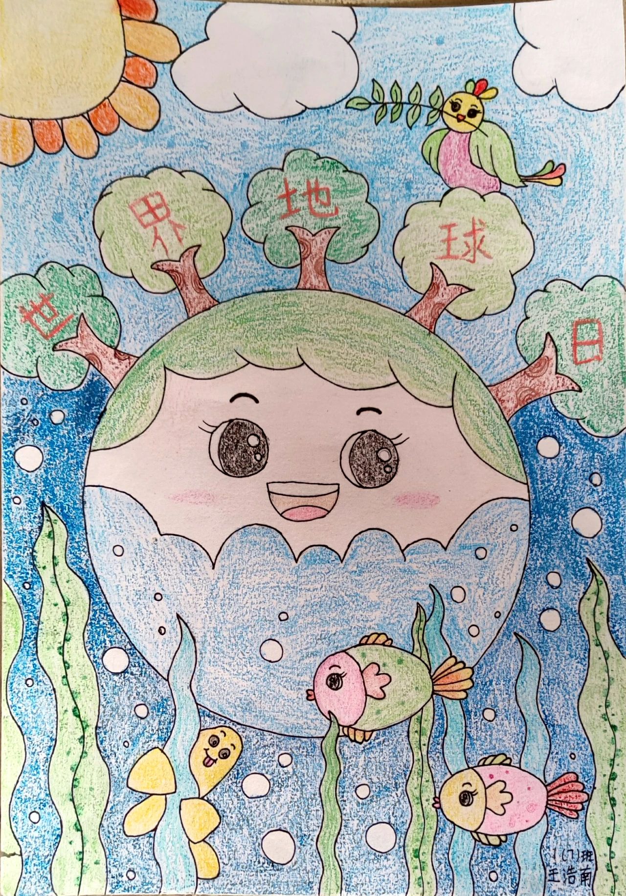 “珍爱蓝色星球 守护自然资源”地球日儿童画-第3张