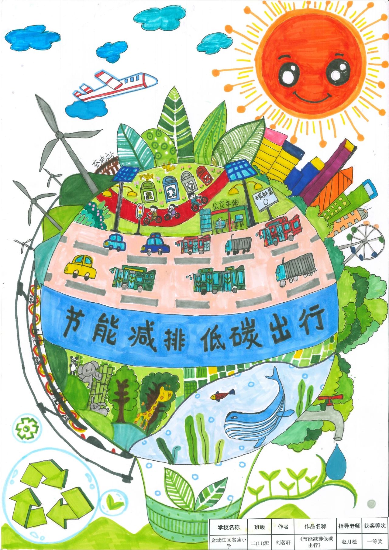 7张六五世界环境日“让我们一起保护环境 低碳出行”的儿童画
