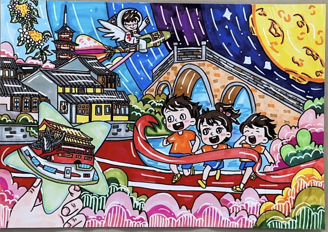 爱国主题绘画作品《童心向党放光彩 筑梦成长致未来》-第4张