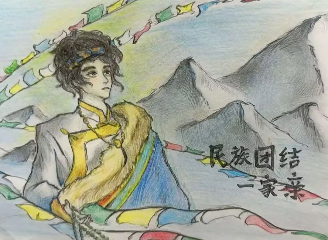 2024最新民族团结儿童画作品《像石榴籽一样紧紧抱在一起》-第3张