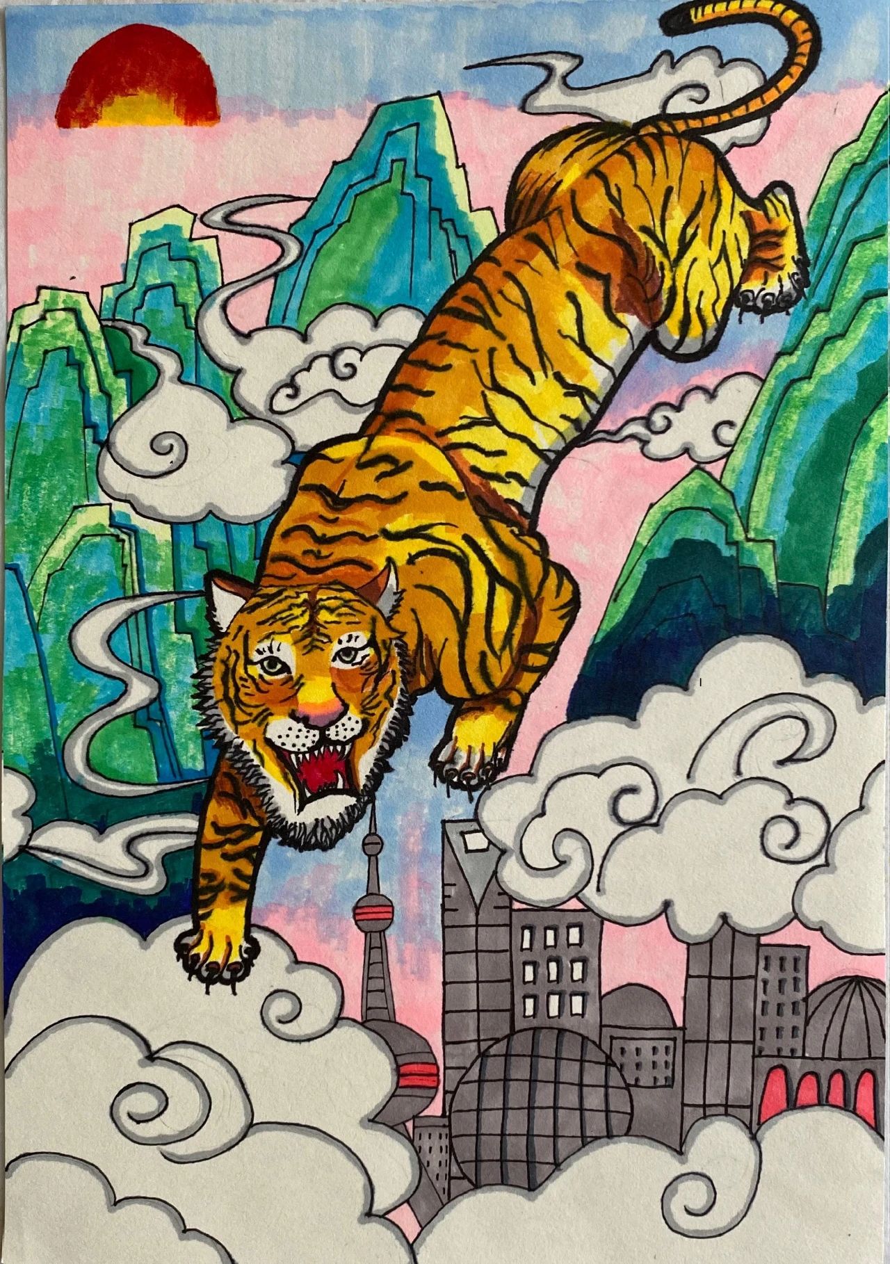 《猛虎下山》成语故事配图作品