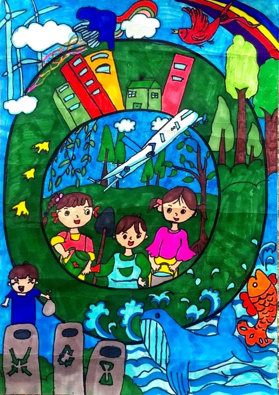 美丽的星球世界地球日儿童画作品4张