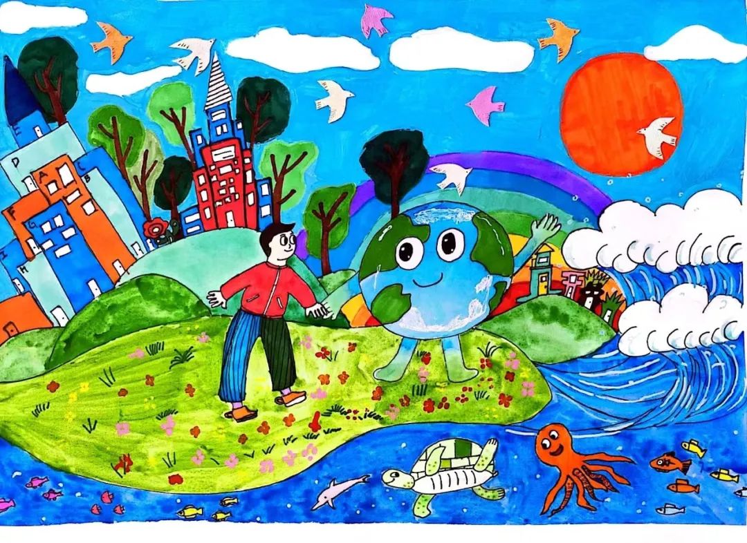 “保护蓝天碧水 共创美好家园”地球日绘画-第4张