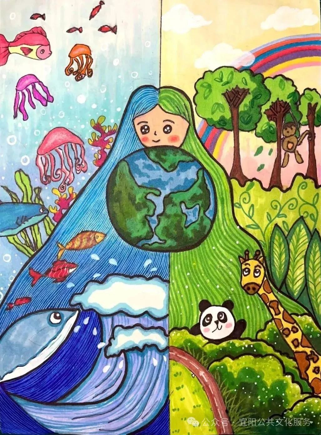 世界地球日绿色环保低碳绘画-第1张
