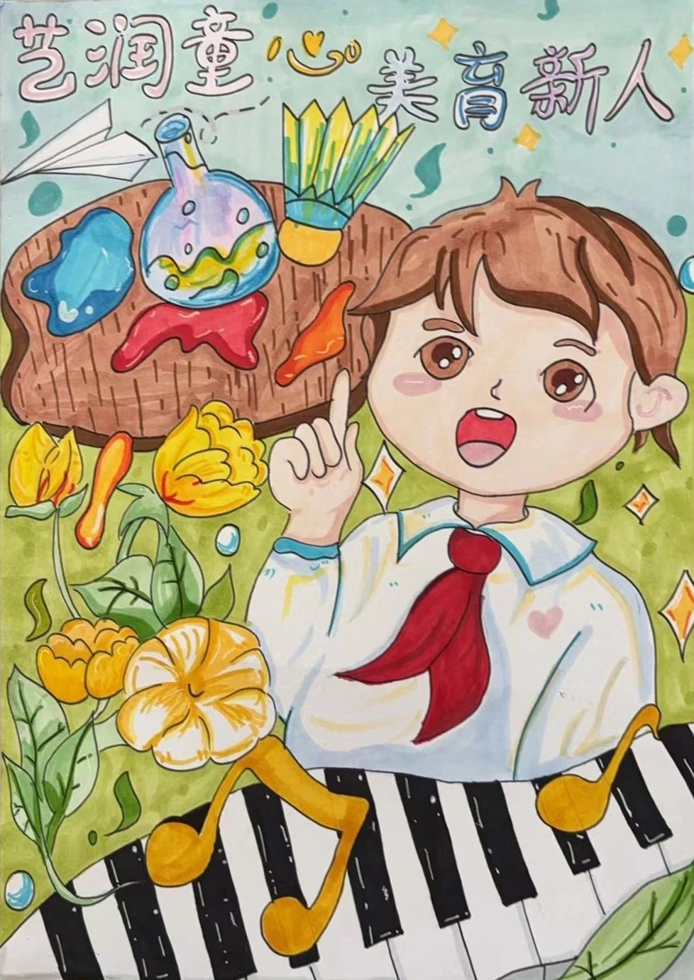 “团结一心 共庆华诞”建国75周年儿童画大赛作品（5张）