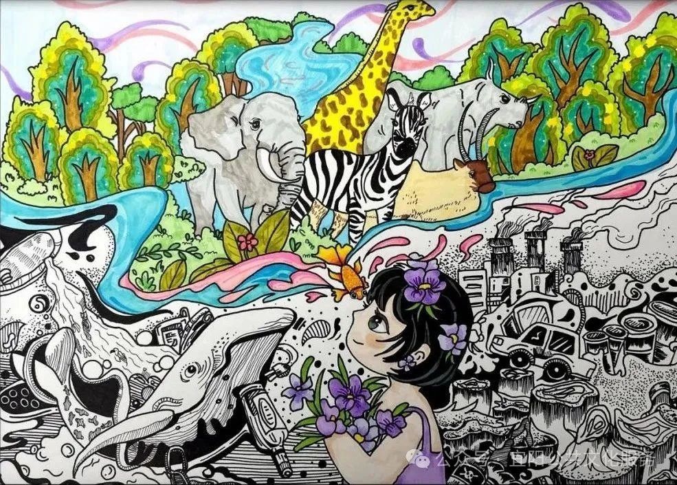 世界地球日绿色环保低碳绘画-第2张