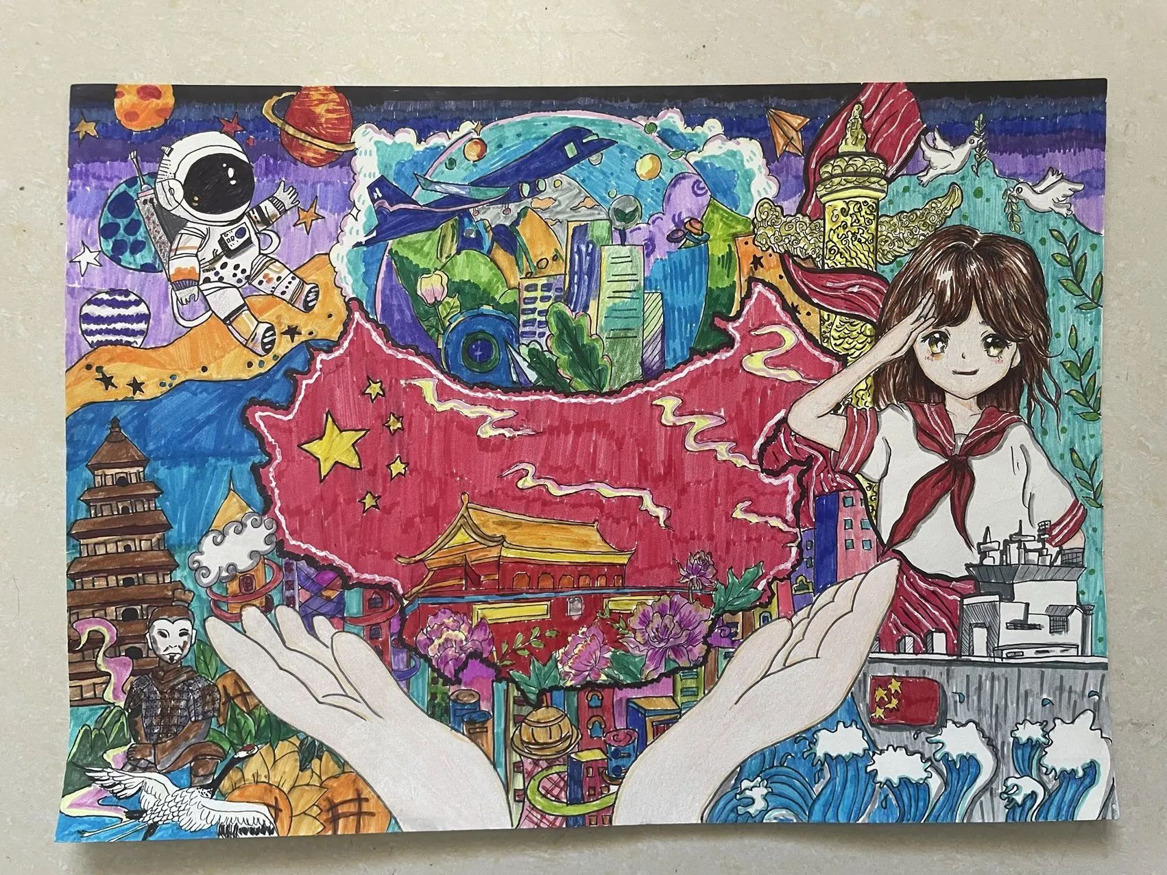 “中华民族一家亲 同心共绘中国梦”绘画一等奖（7张）