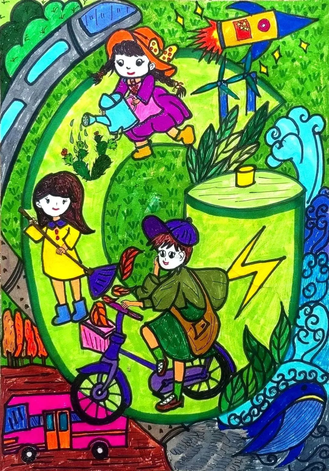 美丽的星球世界地球日儿童画作品-第2张