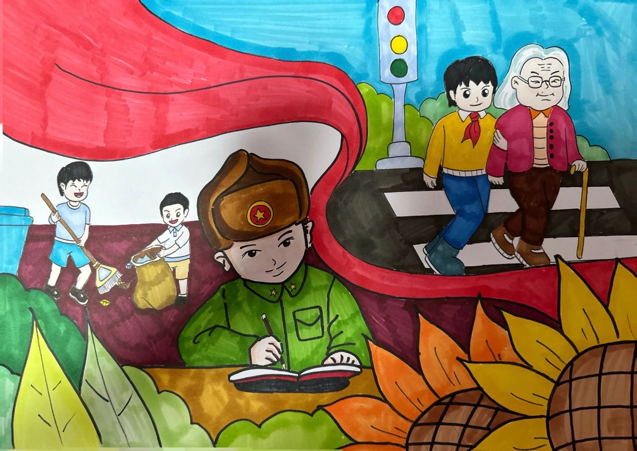 学雷锋树新风儿童画比赛优秀作品-第1张