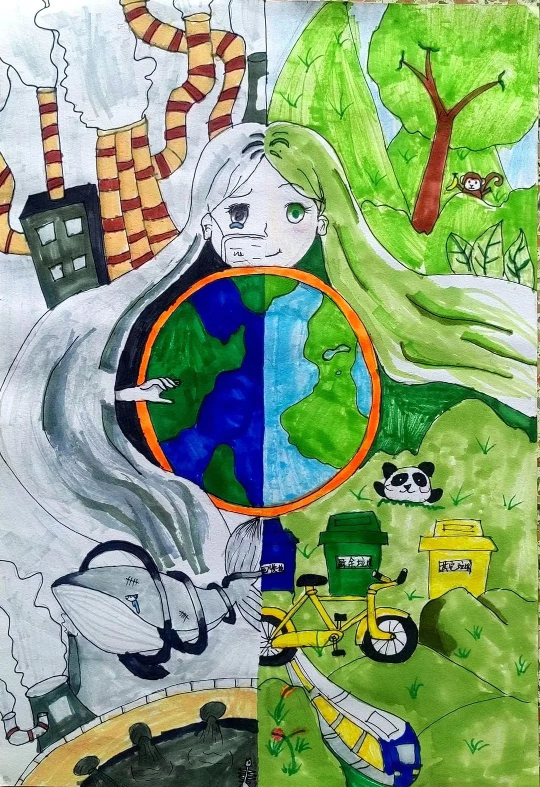 世界地球日儿童绘画《做爱护地球的小卫士》-第2张
