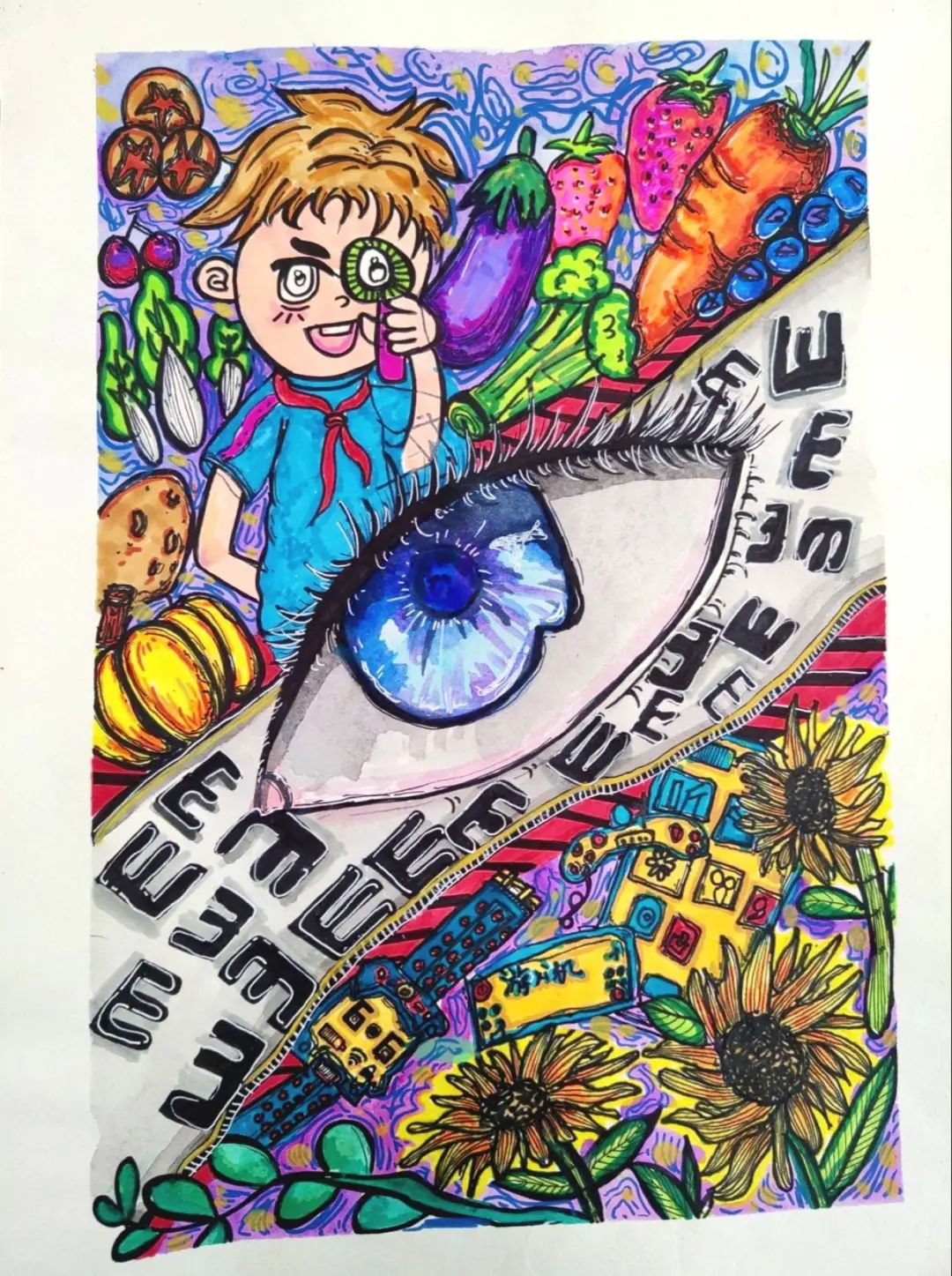 “呵护明亮童年 守护清澈眼睛”——爱眼日绘画比赛评作品-第2张