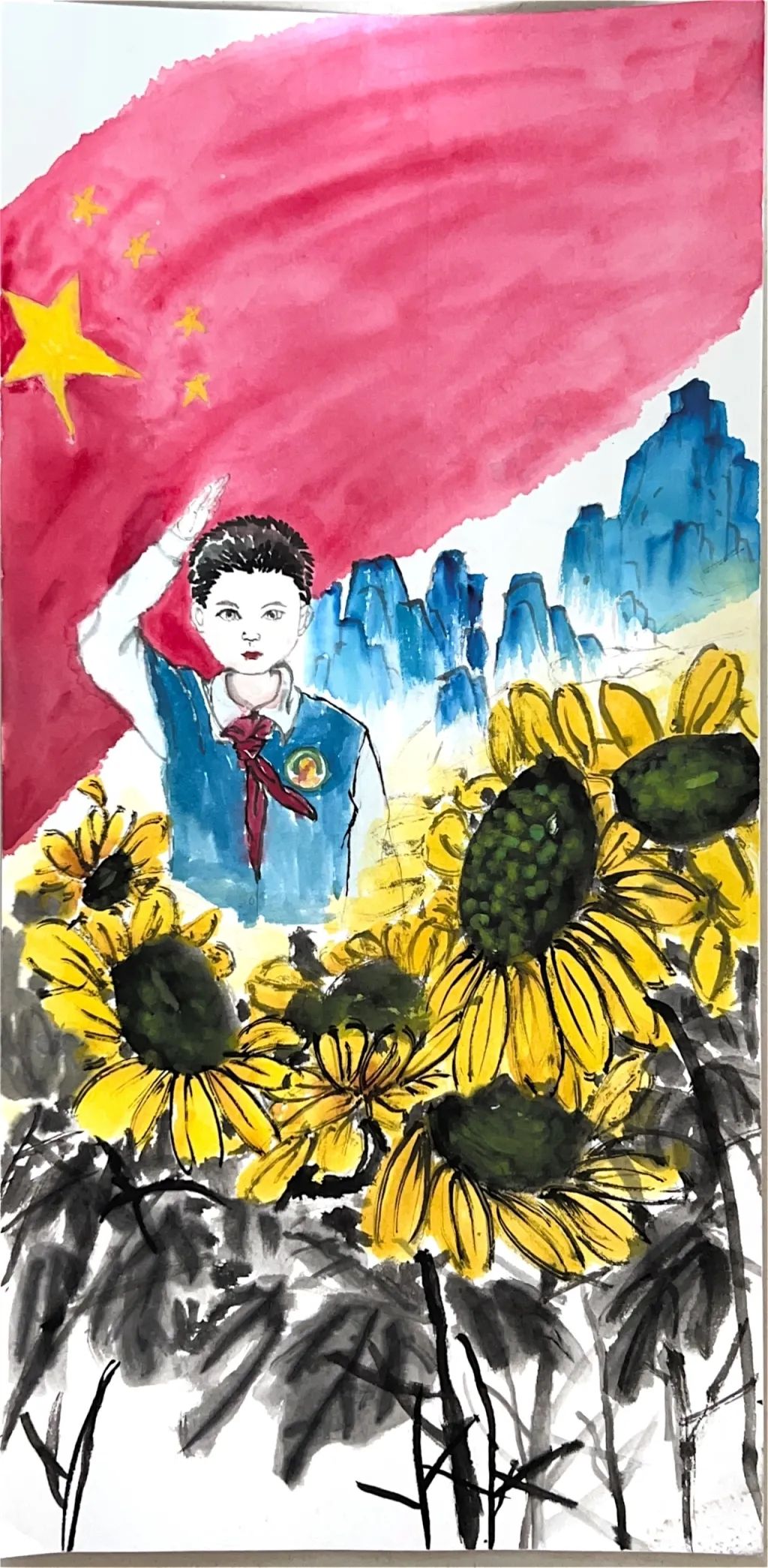 爱国主题绘画作品《童心向党放光彩 筑梦成长致未来》-第5张
