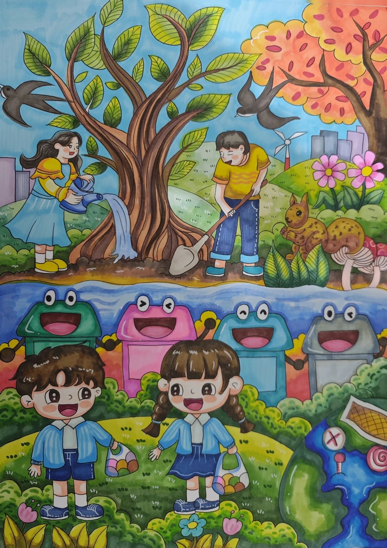 “万物复苏 童心启航”地球日创意绘画作品-第4张