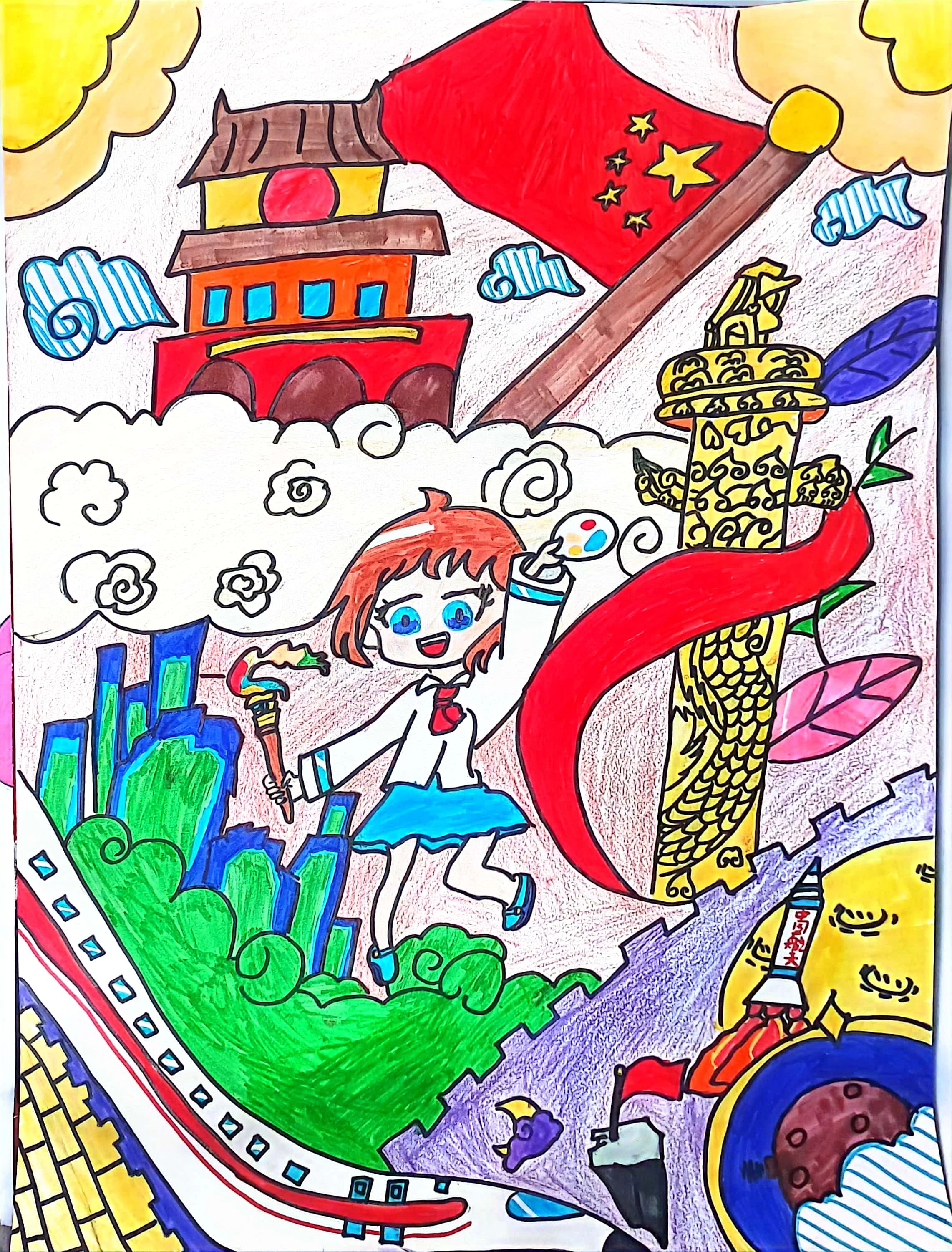 “童心向党 心向红领巾”优秀儿童画-第3张
