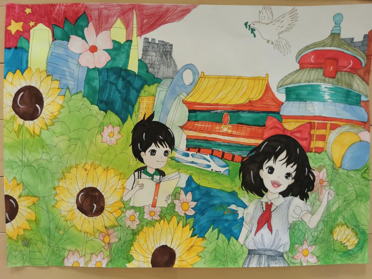 5张“红领巾向党 我与祖国共成长”绘画参赛作品