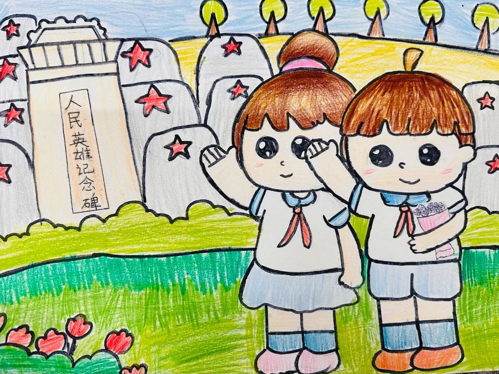 “红领巾心向党 清明缅怀先烈”儿童画8张 “红领巾心向党 清明缅怀先烈”儿童画8张